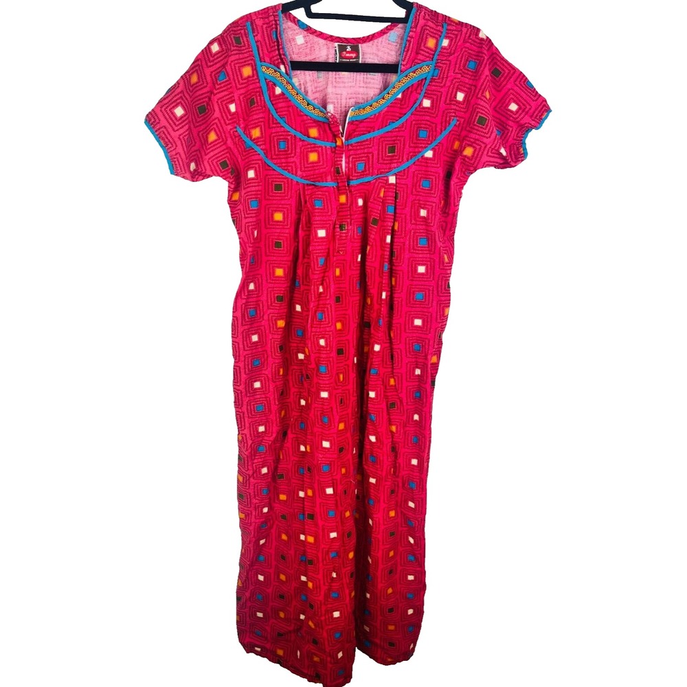 Pommys Dream Wear Pink Geometric Lounge Dress Caftan House Dress XL‎